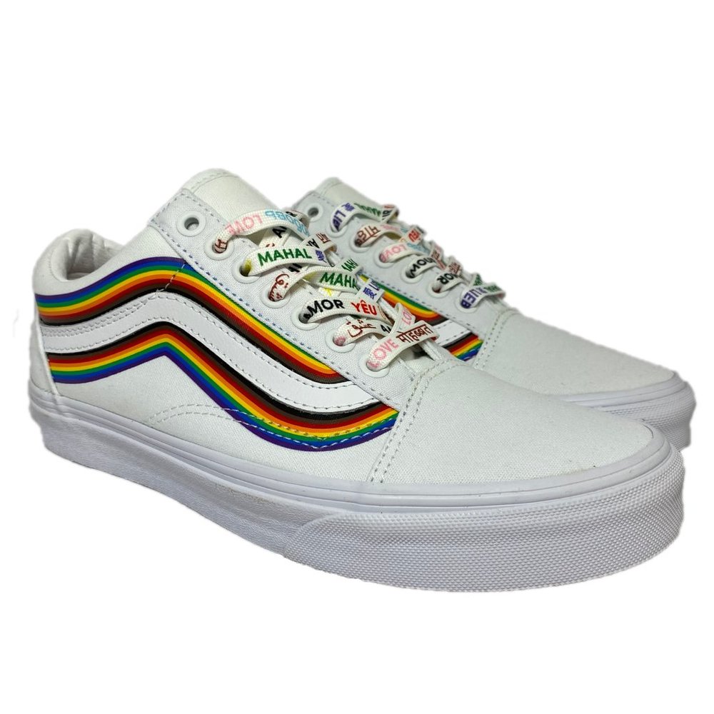 Vans Old Skool Pride Low Top White Leather Canvas Shoes - Picture 2 of 8